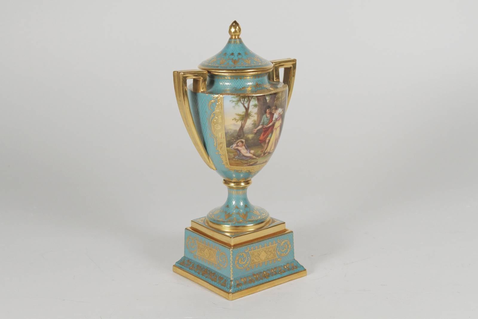 Pair of Late 19th Century Hand-Painted and Gilt Urns 3