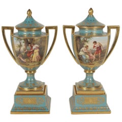 Pair of Late 19th Century Hand-Painted and Gilt Urns