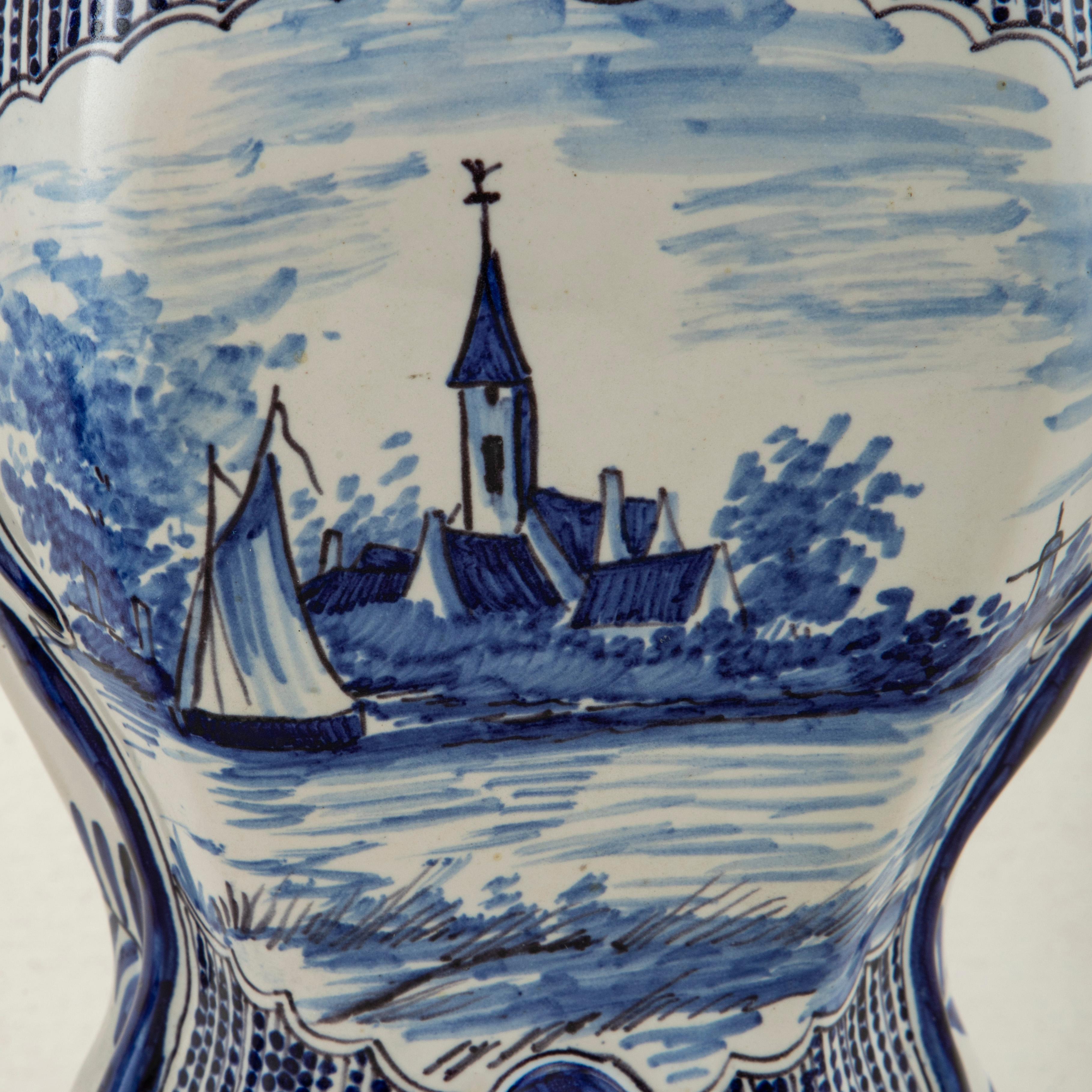 Pair of Late 19th Century Hand-Painted Blue and White Porcelain Delft Vases 6