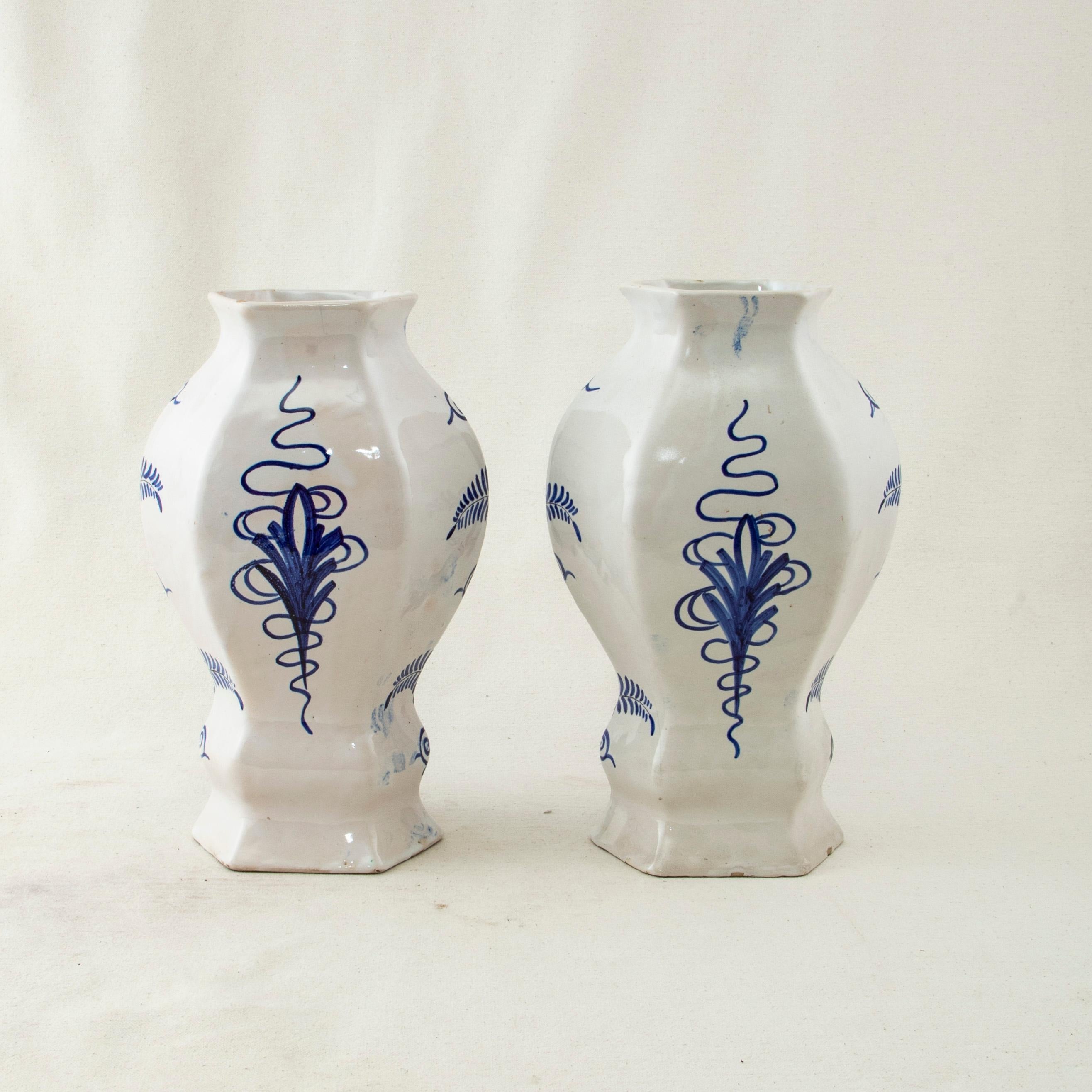 Pair of Late 19th Century Hand-Painted Blue and White Porcelain Delft Vases In Good Condition In Fayetteville, AR