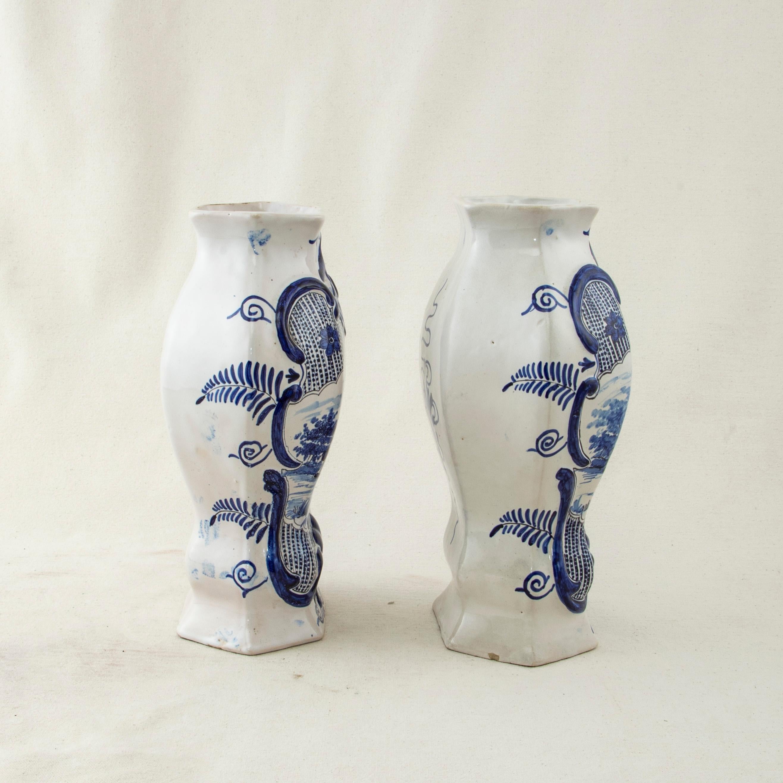 Pair of Late 19th Century Hand-Painted Blue and White Porcelain Delft Vases 1