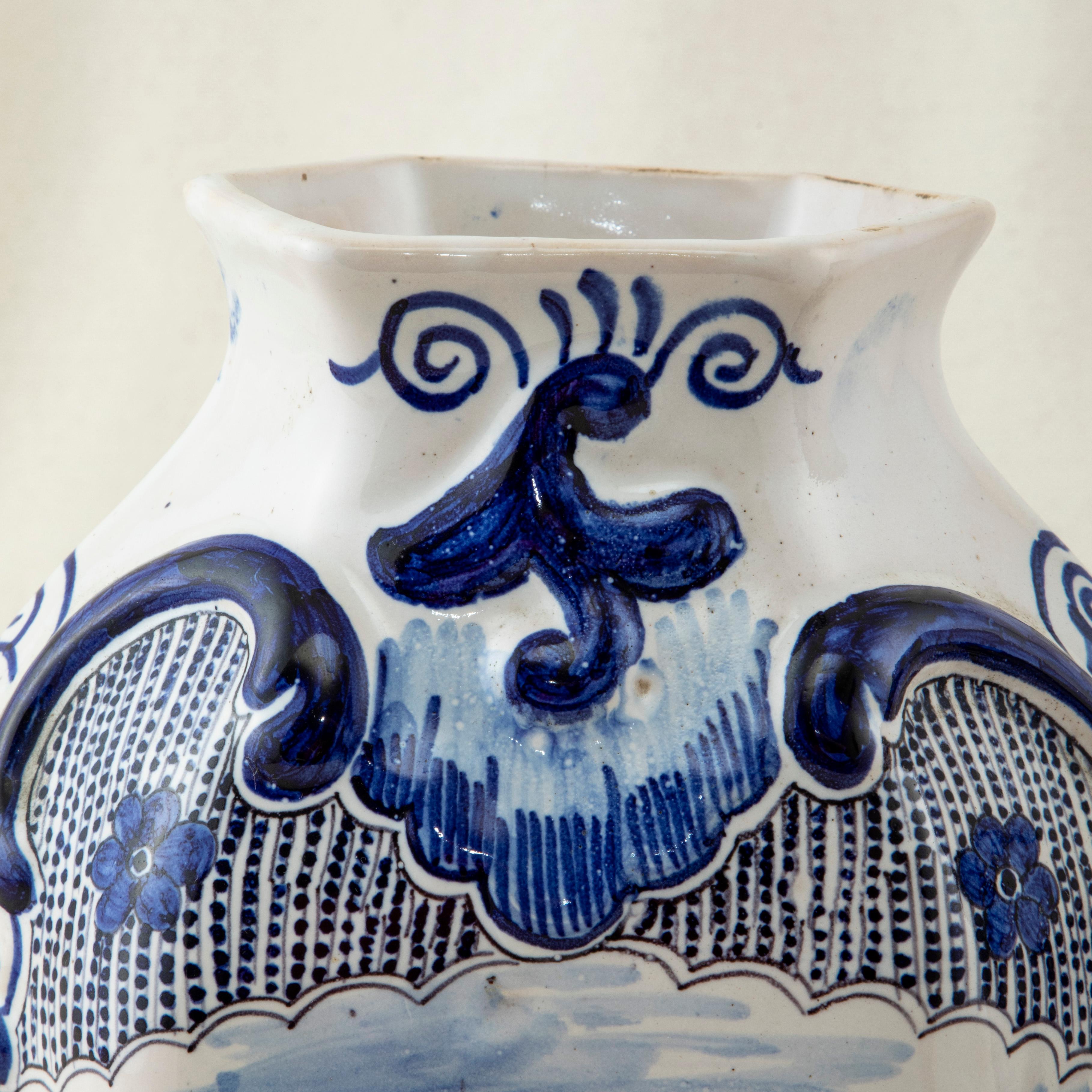 Pair of Late 19th Century Hand-Painted Blue and White Porcelain Delft Vases 2