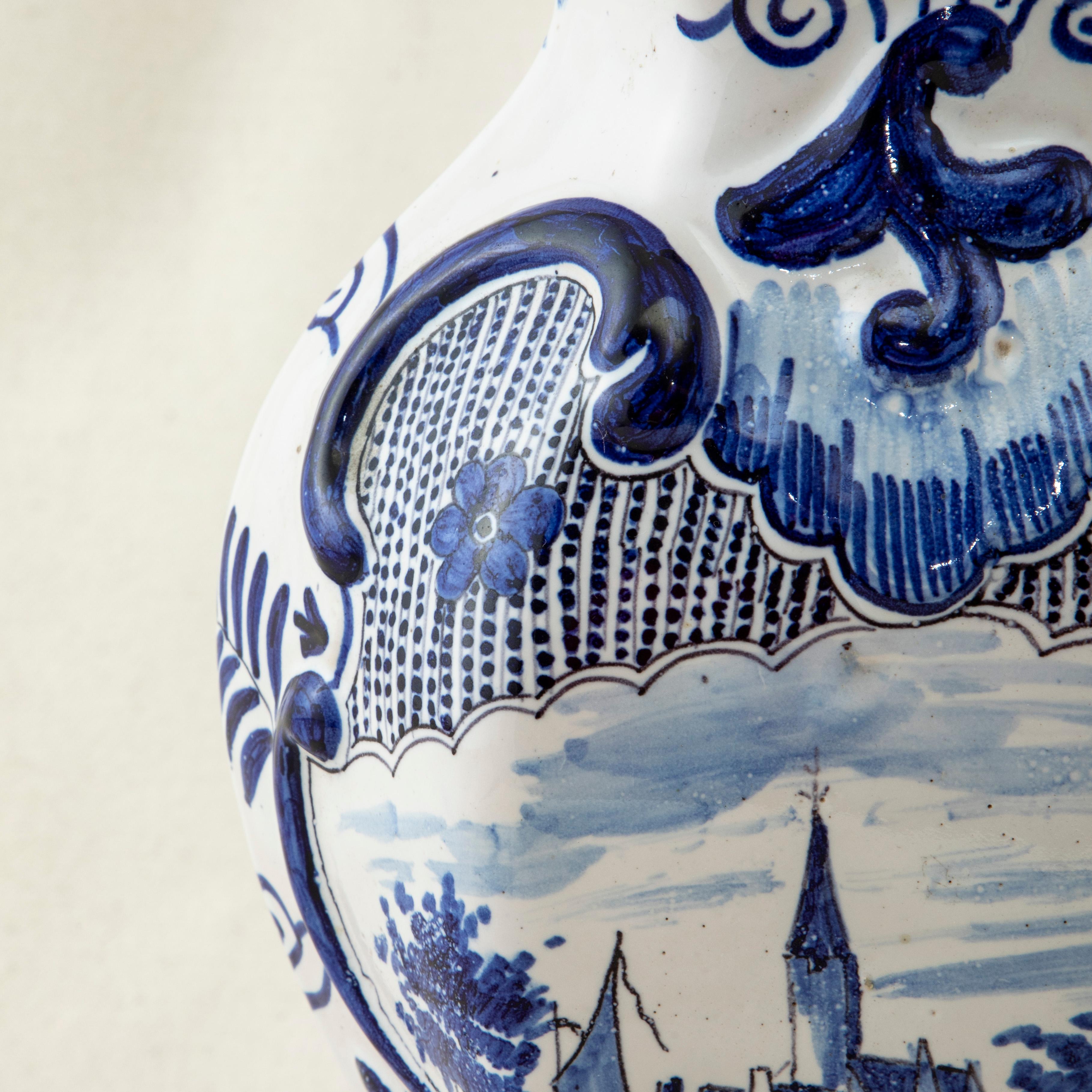 Pair of Late 19th Century Hand-Painted Blue and White Porcelain Delft Vases 3