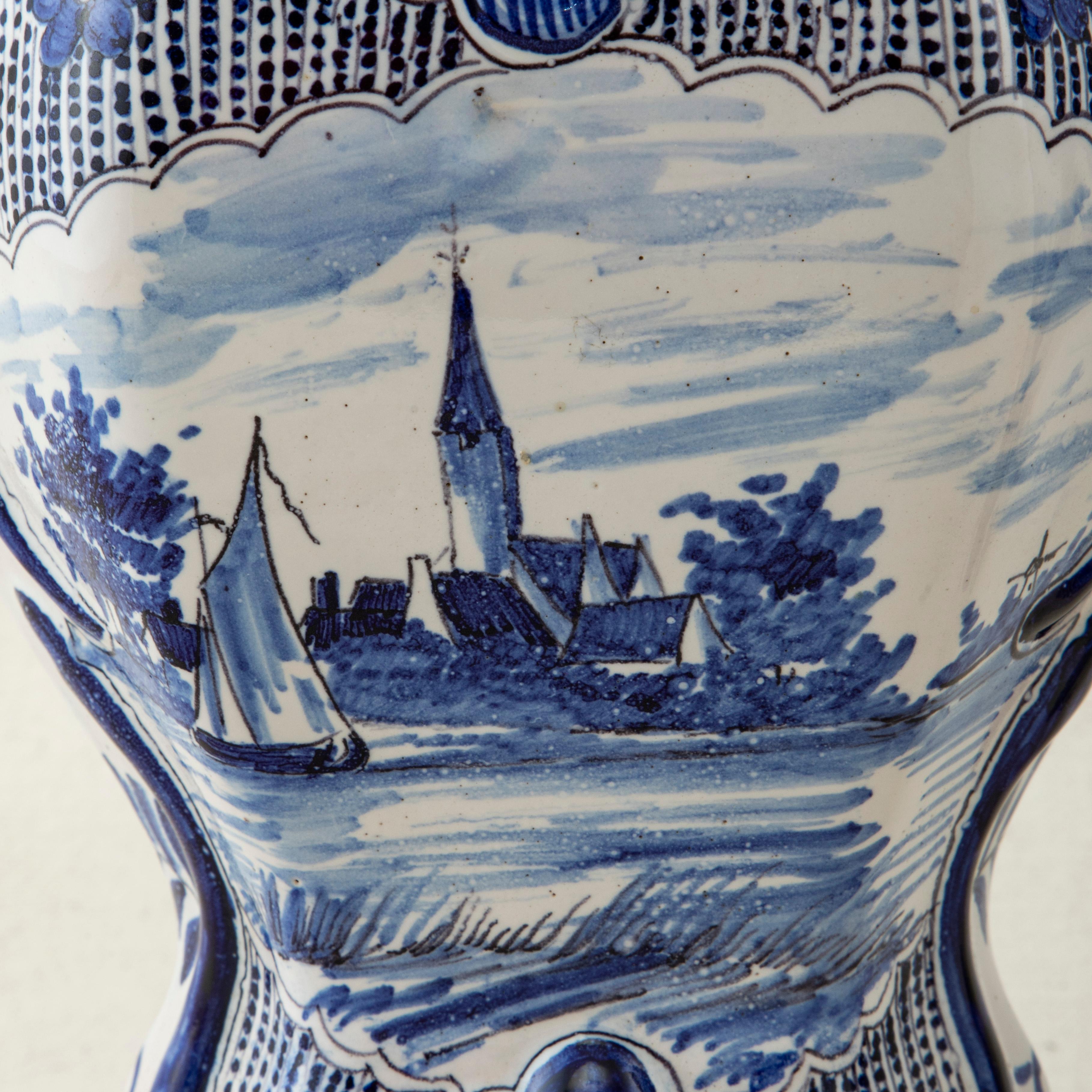 Pair of Late 19th Century Hand-Painted Blue and White Porcelain Delft Vases 4