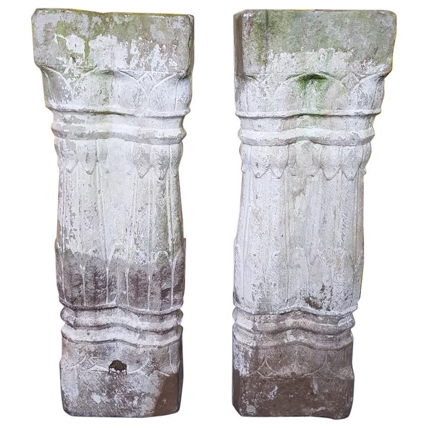 Pair of Late 19th Century Handcut Sandstone Pillars with Old White Paint For Sale