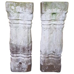 Pair of Late 19th Century Handcut Sandstone Pillars with Old White Paint