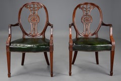 Pair of Late 19th Century Hepplewhite Style Mahogany Oval Back Open Armchairs
