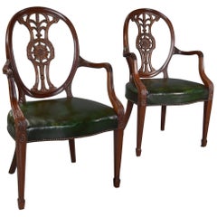 Pair of Late 19th Century Hepplewhite Style Mahogany Oval Back Open Armchairs