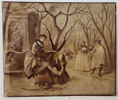 Pair of Late 19th Century "Ice Skating" Original European Oil Paintings