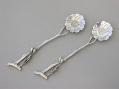 Pair of Late 19th Century Imported Japanese Silver Naturalistic Teaspoons, 1894