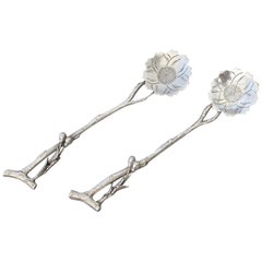 Pair of Late 19th Century Imported Japanese Silver Naturalistic Teaspoons, 1894