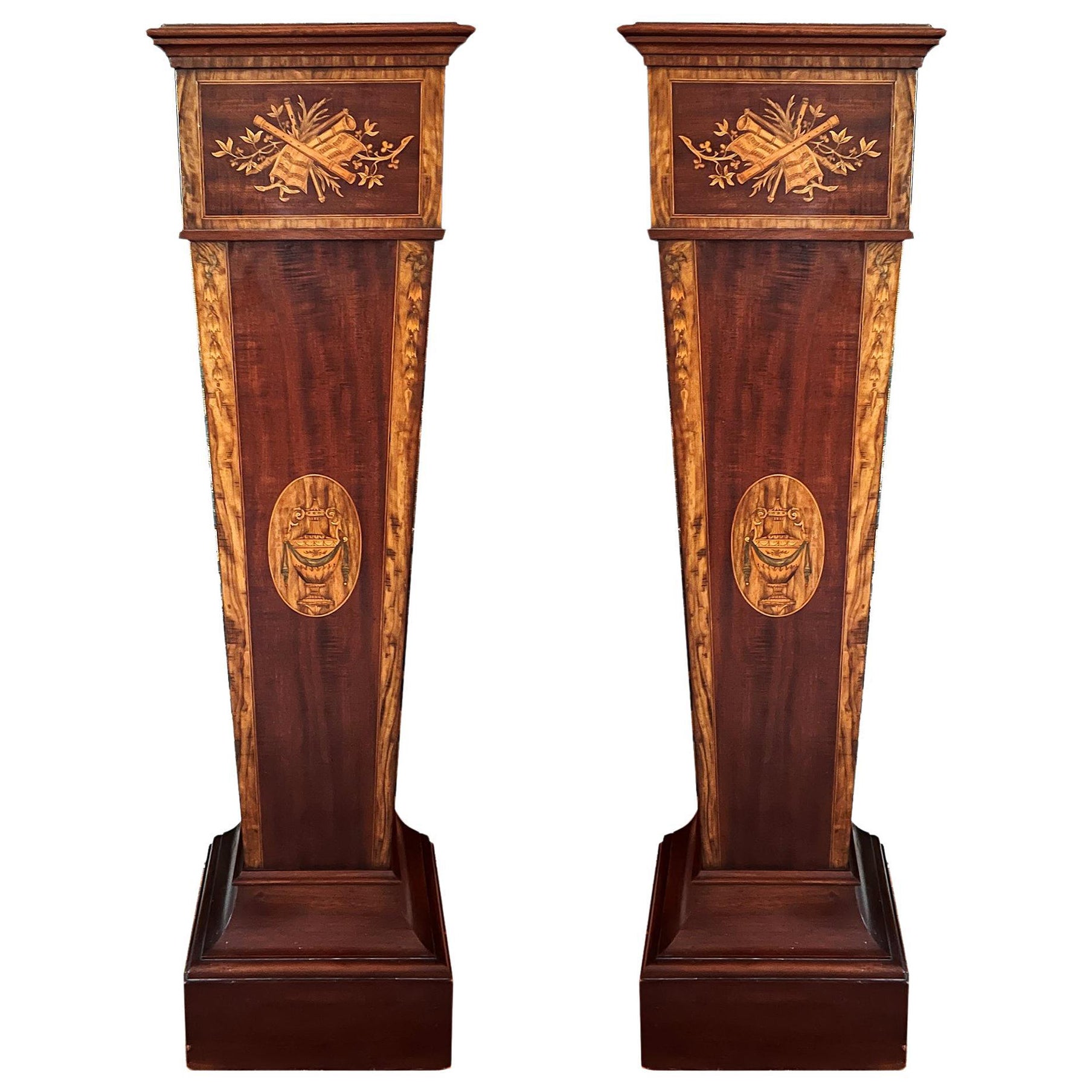 Pair of Late 19th Century Inlaid Adamesque Mahogany Pedestals