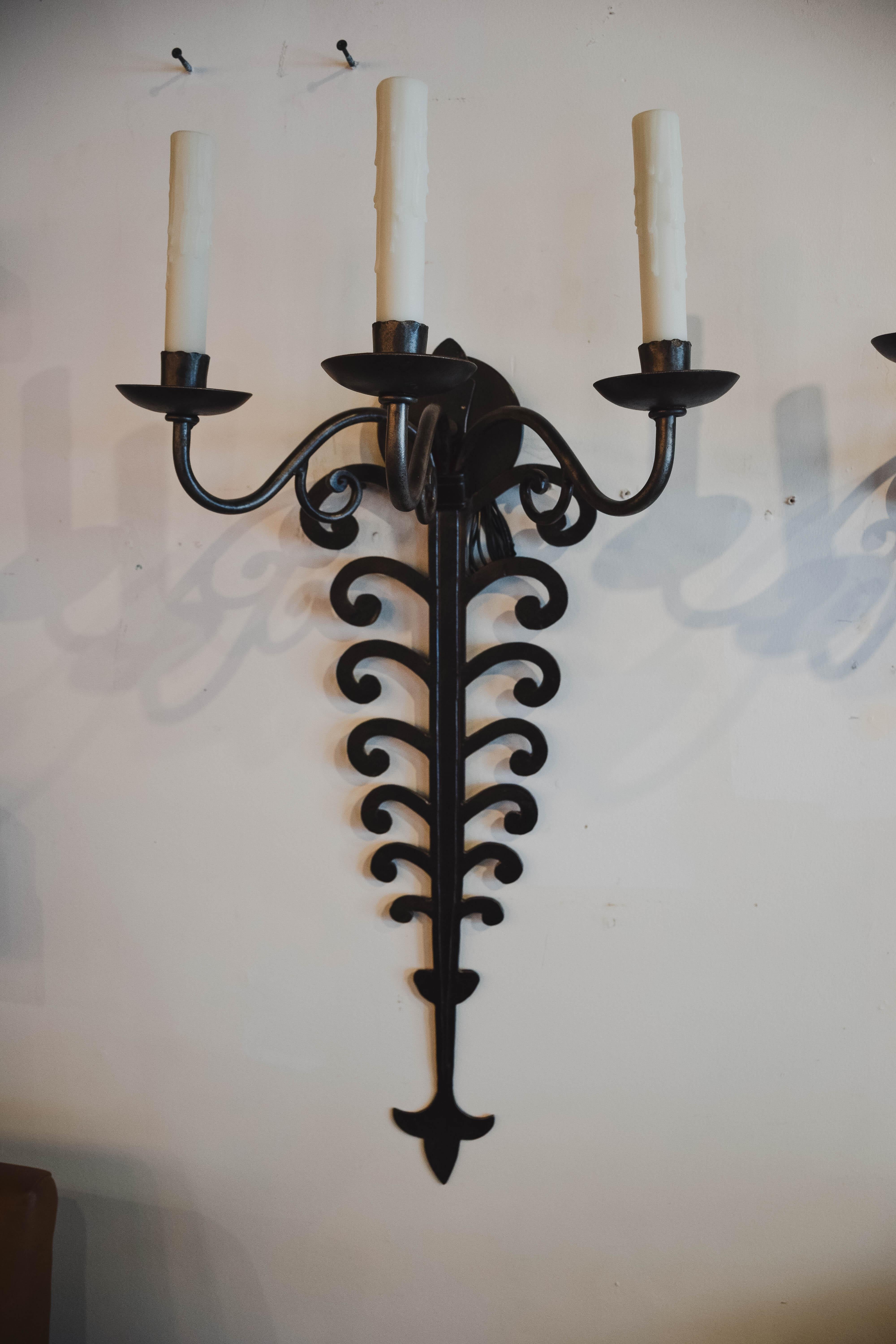 French Pair of Late 19th Century Iron Sconces