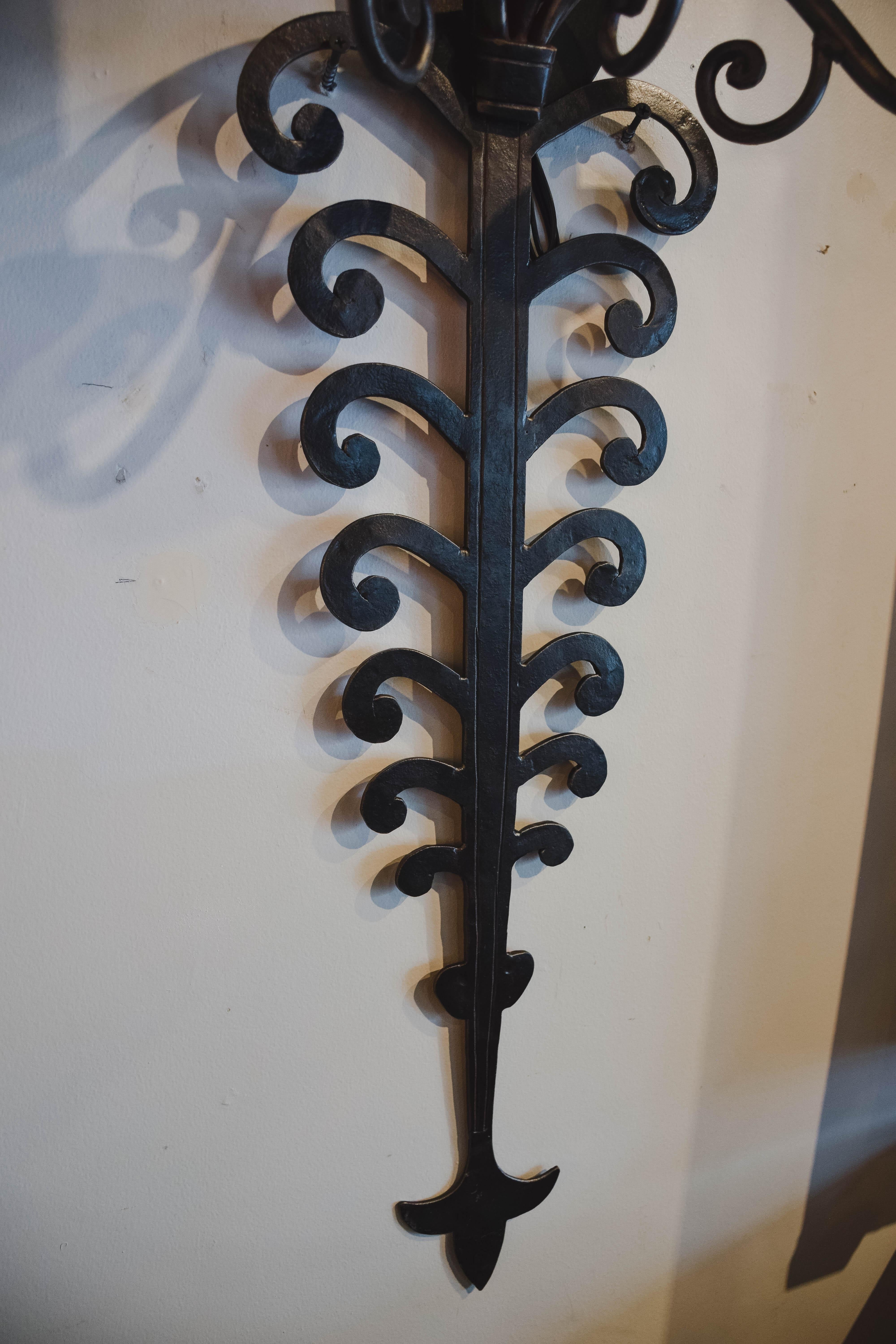 Forged Pair of Late 19th Century Iron Sconces