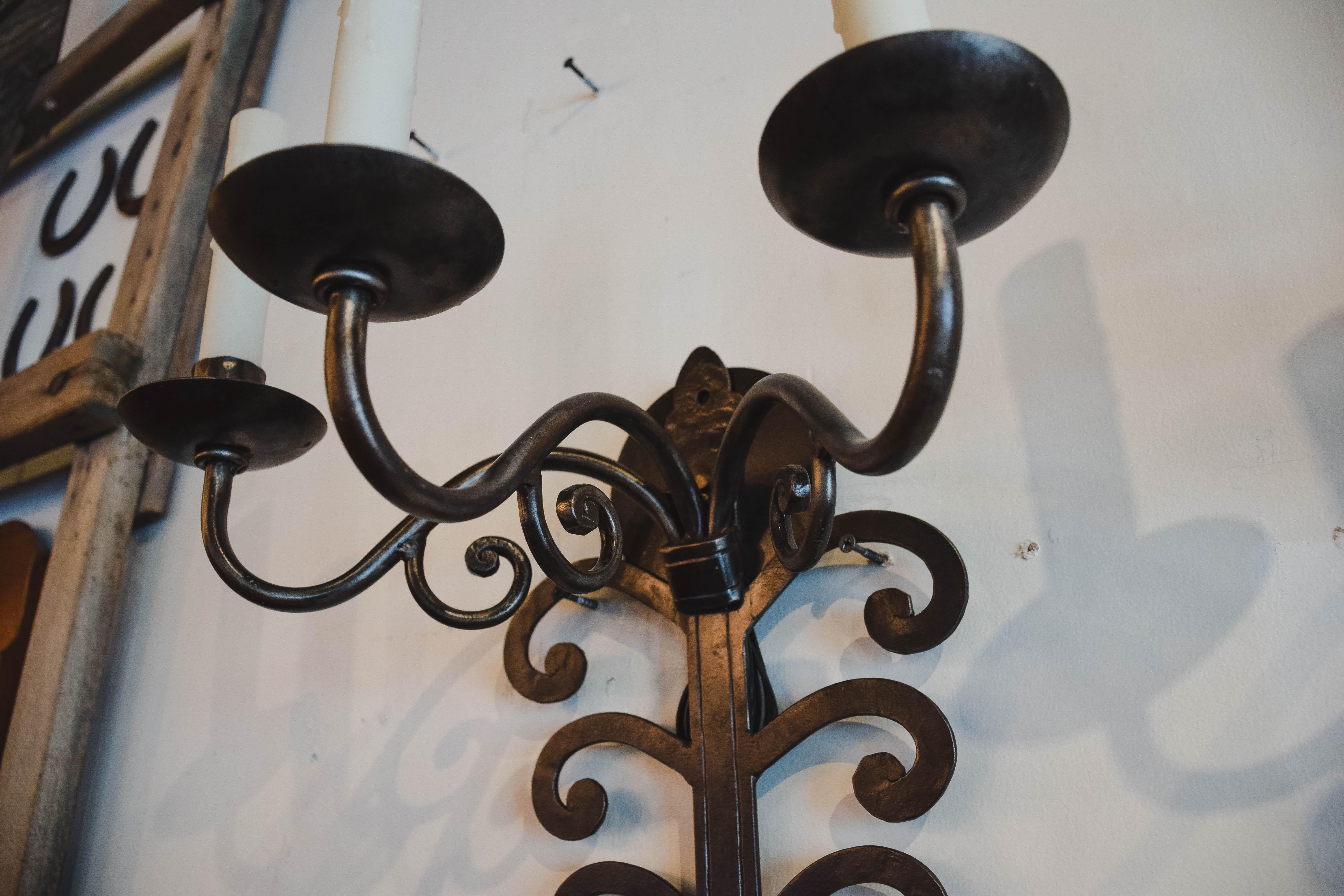 Forged Pair of Late 19th Century Iron Sconces For Sale