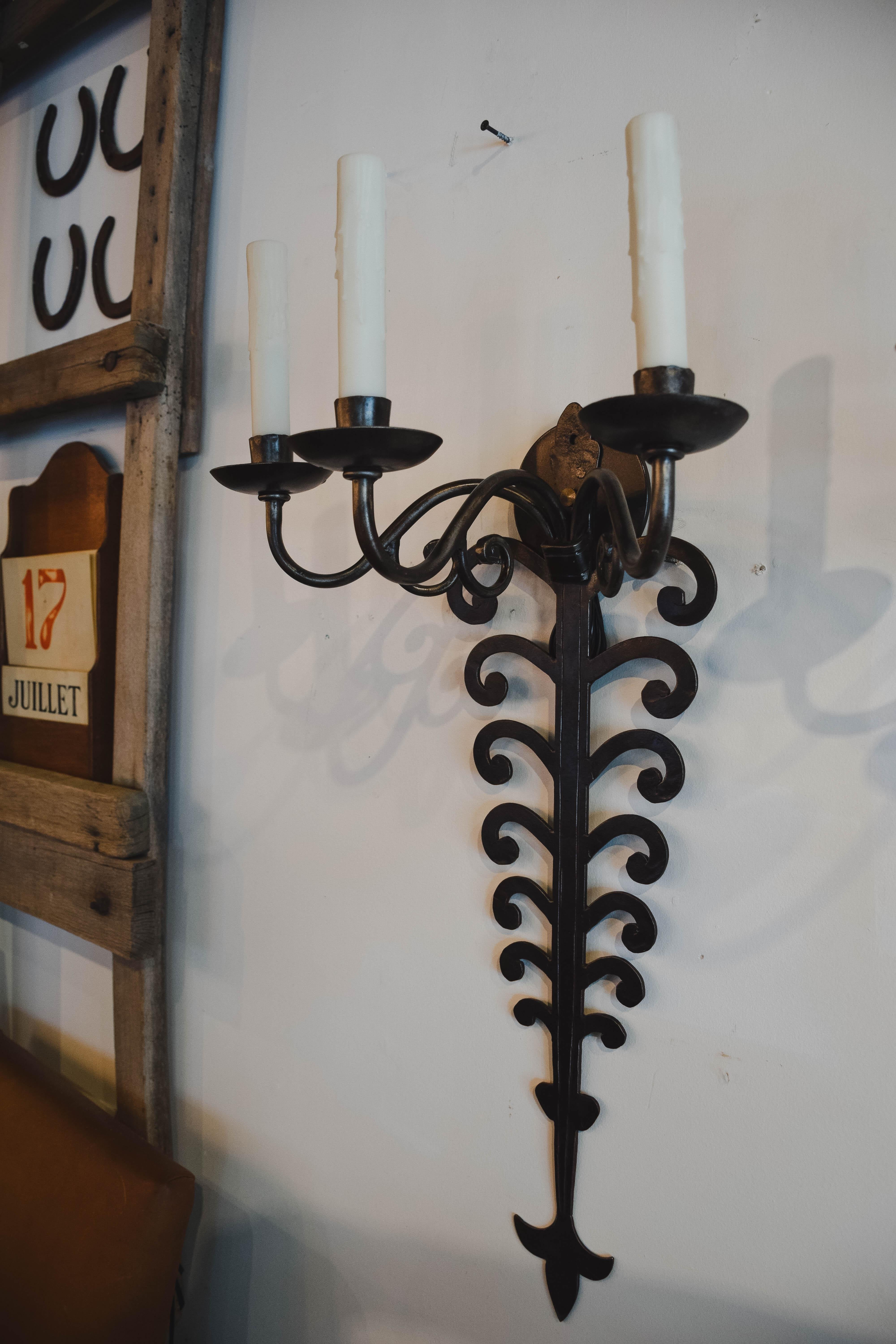 Pair of Late 19th Century Iron Sconces For Sale 2