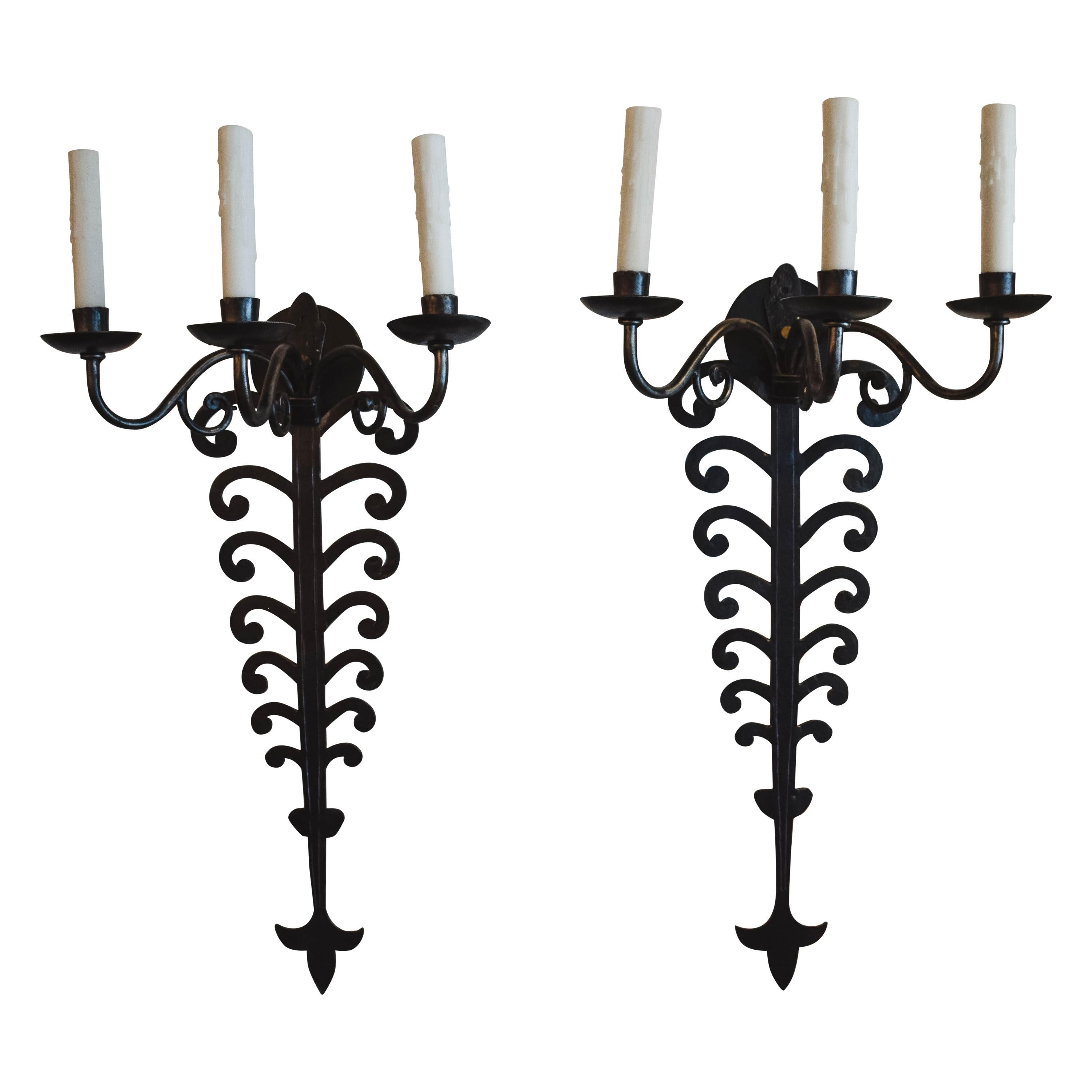 Pair of Late 19th Century Iron Sconces For Sale