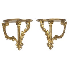 Pair of Late 19th Century Italian Carved Giltwood Neoclassical Wall Brackets