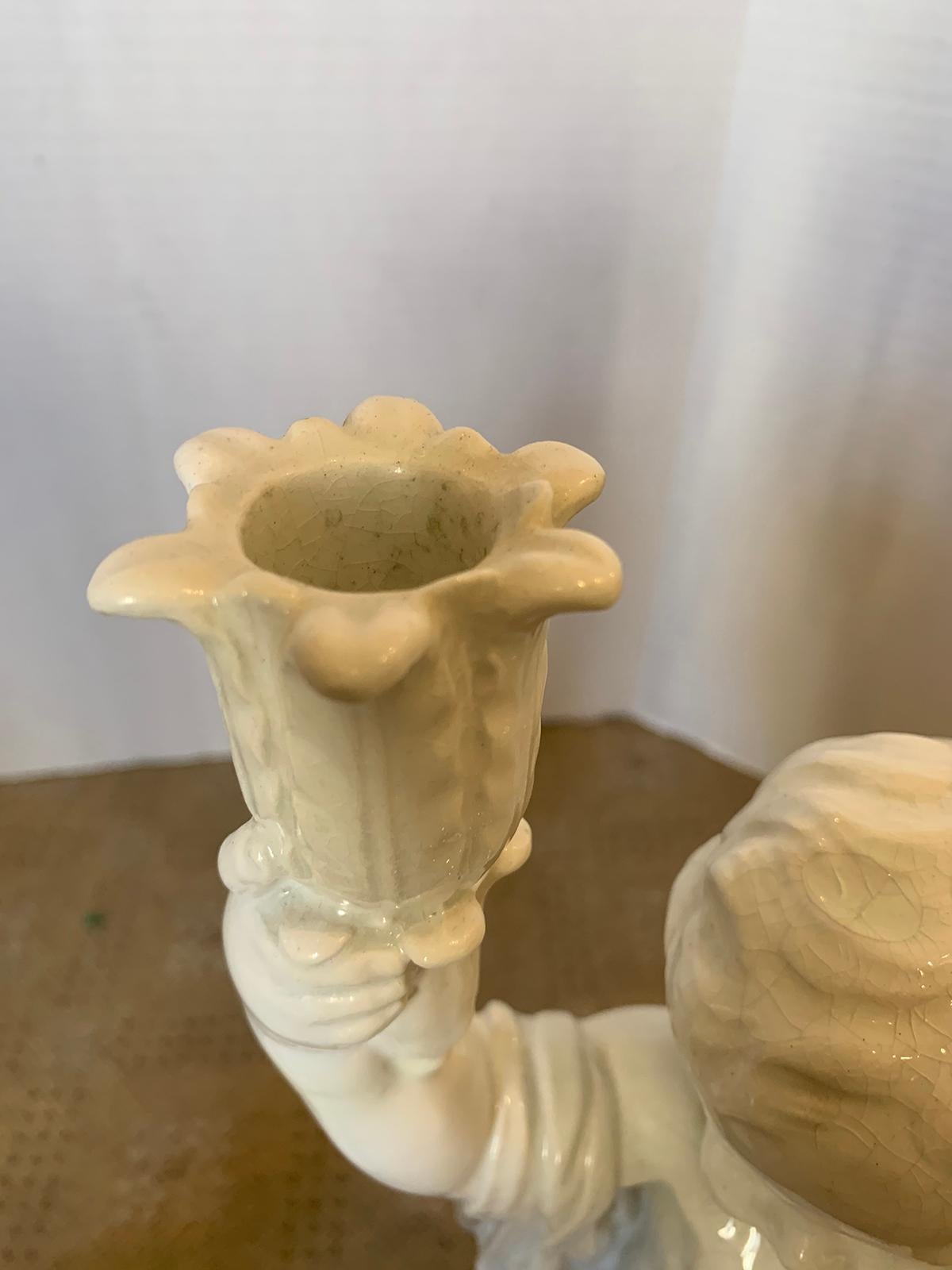 Pair of Late 19th Century Italian Creamware Putti Two-Arm Candelabras 11