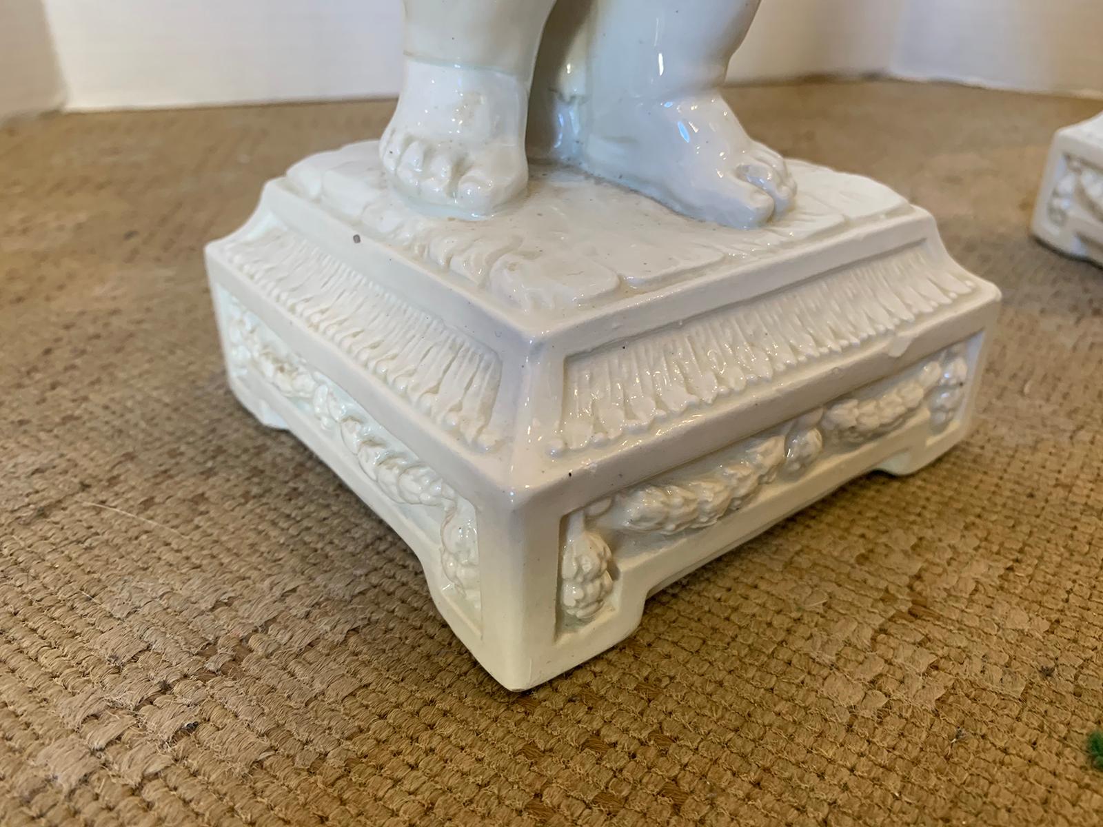 Pair of Late 19th Century Italian Creamware Putti Two-Arm Candelabras 16