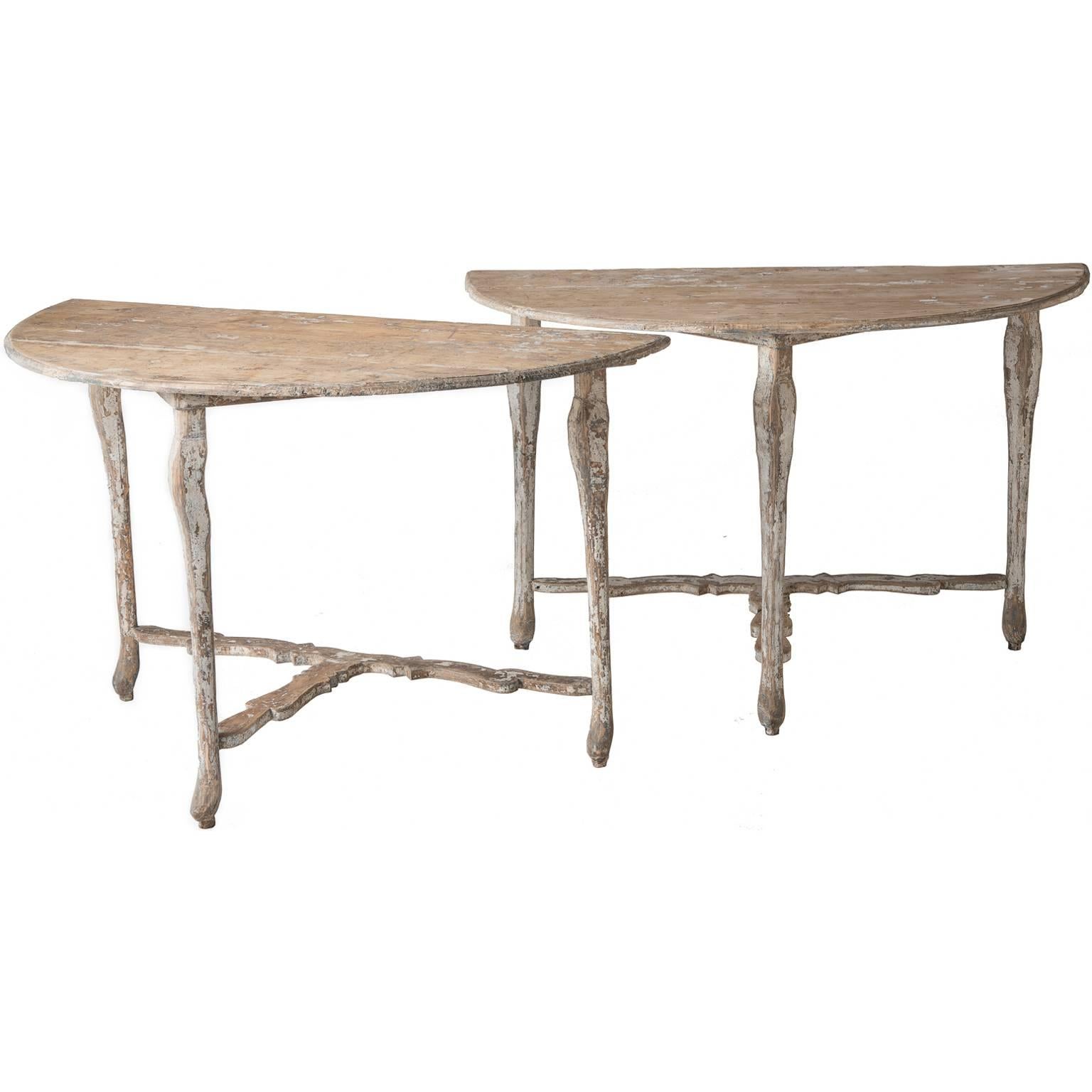 Pair of Late 19th Century Italian Demilune Tables