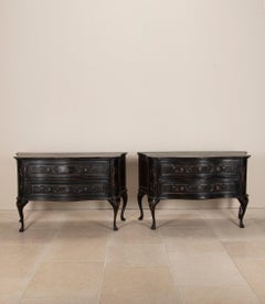 Pair of Late 19th Century Italian Ebonised Walnut Commodes