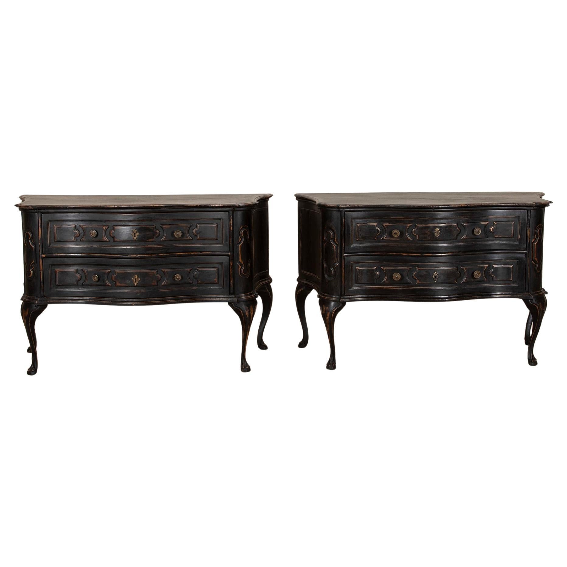 Pair of Late 19th Century Italian Ebonised Walnut Commodes