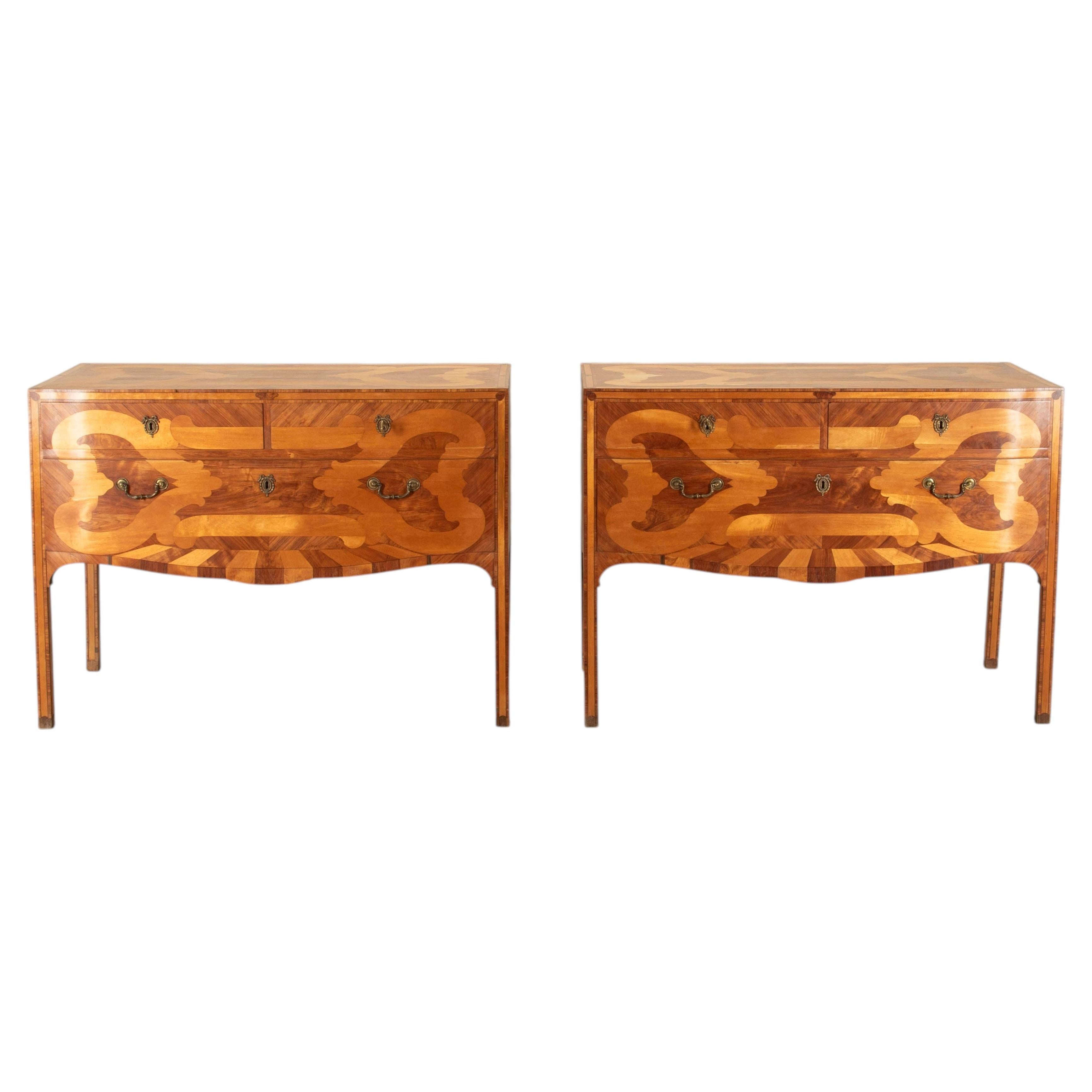 Pair of Late 19th Century Italian Fruitwood Inlaid Commodes For Sale