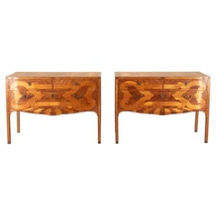 Pair of Late 19th Century Italian Fruitwood Inlaid Commodes