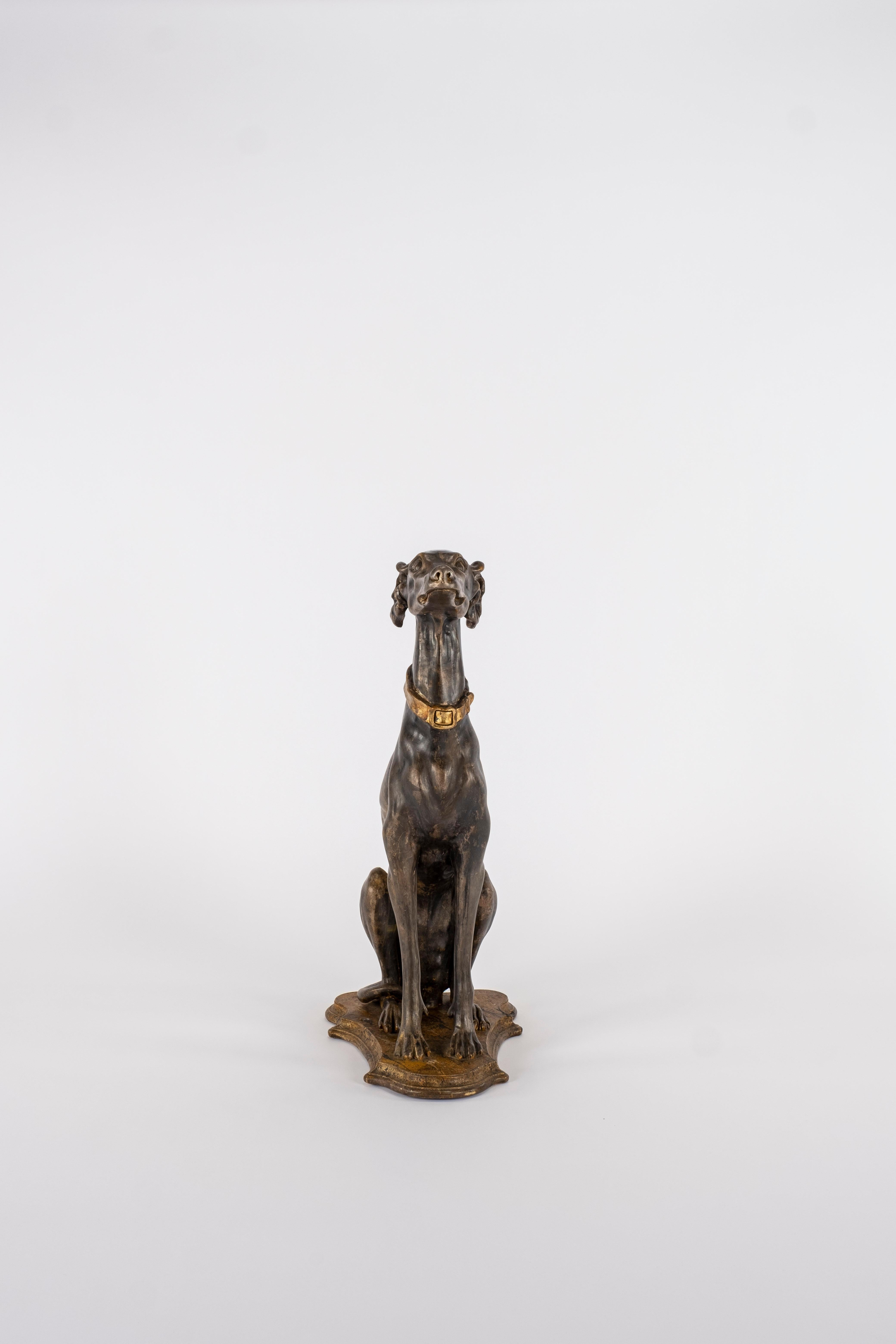 Wood Pair of Late 19th Century Italian Giltwood Greyhounds