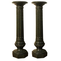 Italian Neoclassical Green Serpentine Marble Pedestal Fluted Column Rotating Top