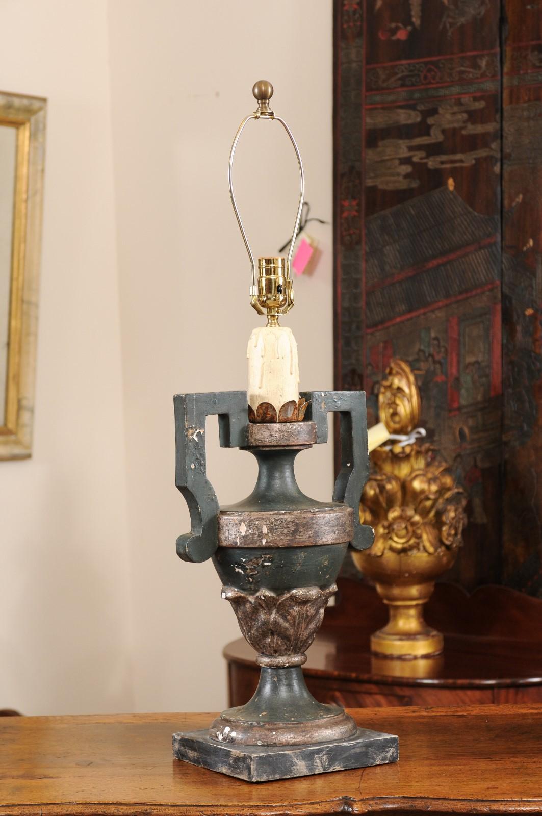 European Pair of Late 19th Century Italian Painted Urn Lamps