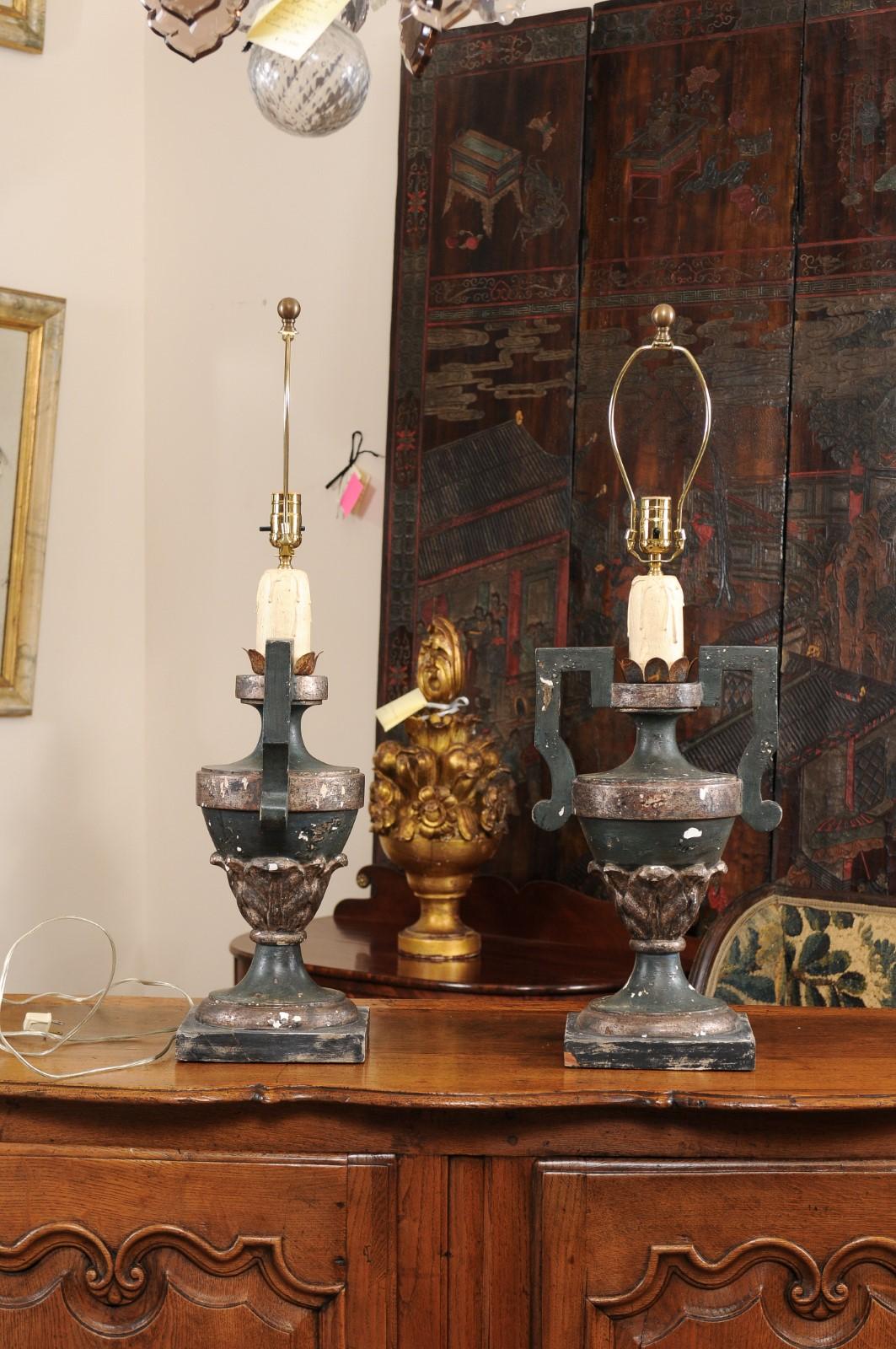 Pair of Late 19th Century Italian Painted Urn Lamps 1