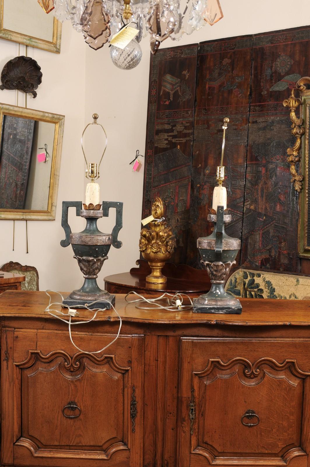 Pair of Late 19th Century Italian Painted Urn Lamps 2