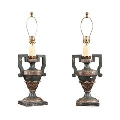 Pair of Late 19th Century Italian Painted Urn Lamps