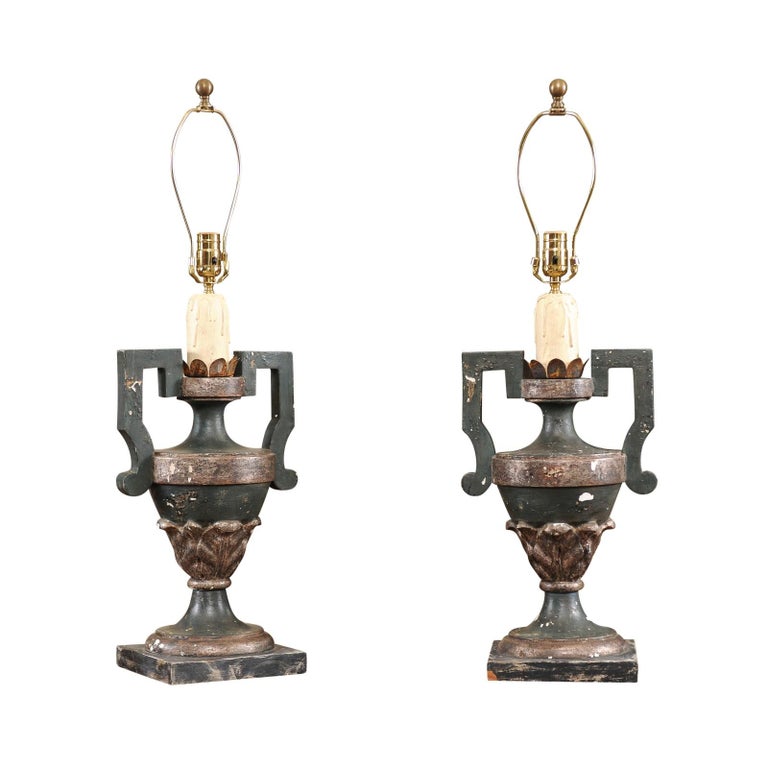 Pair of Late 19th Century Italian Painted Urn Lamps at 1stDibs