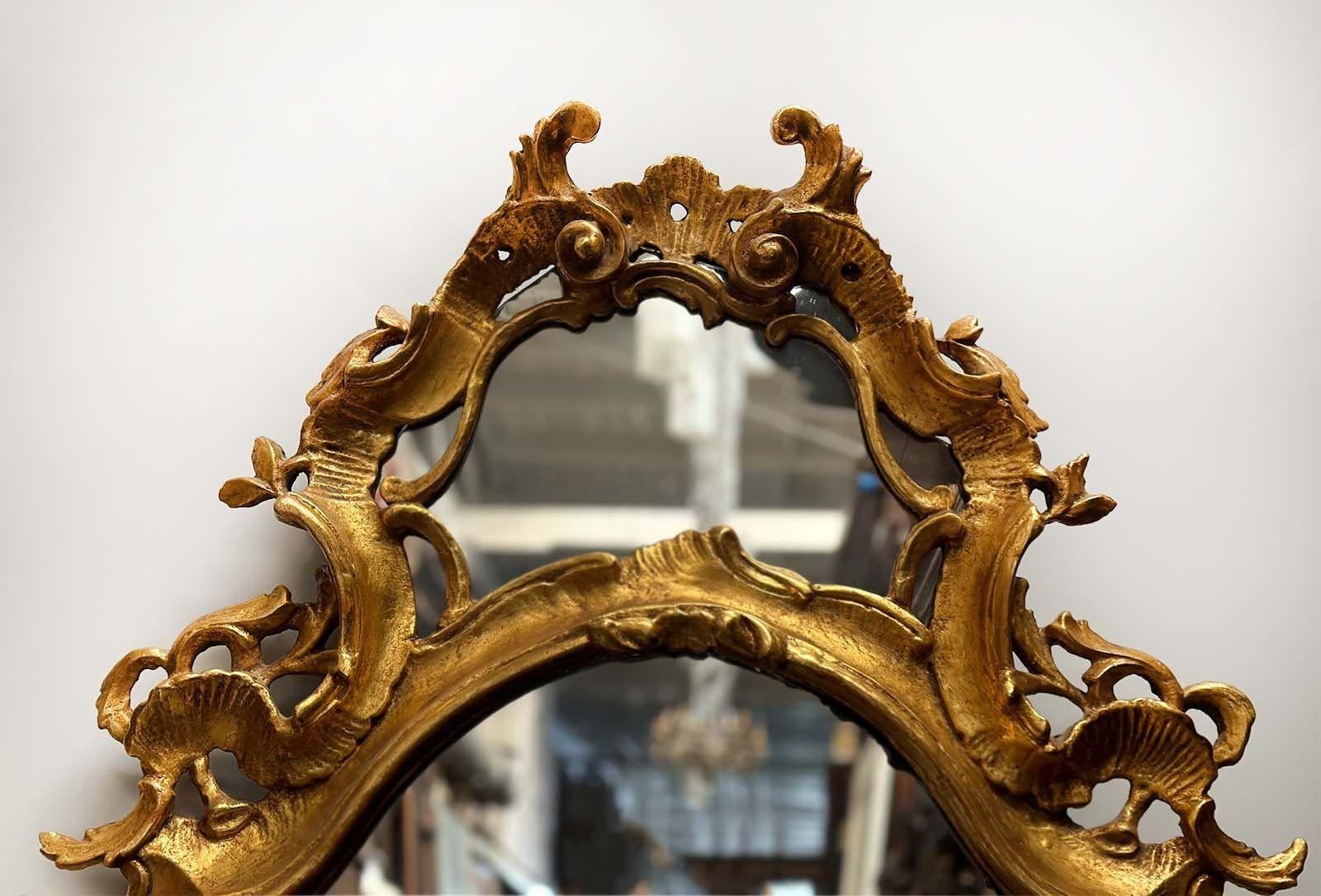 Pair of Late 19th Century Italian Rococo Giltwood Mirrors In Good Condition For Sale In Los Angeles, CA