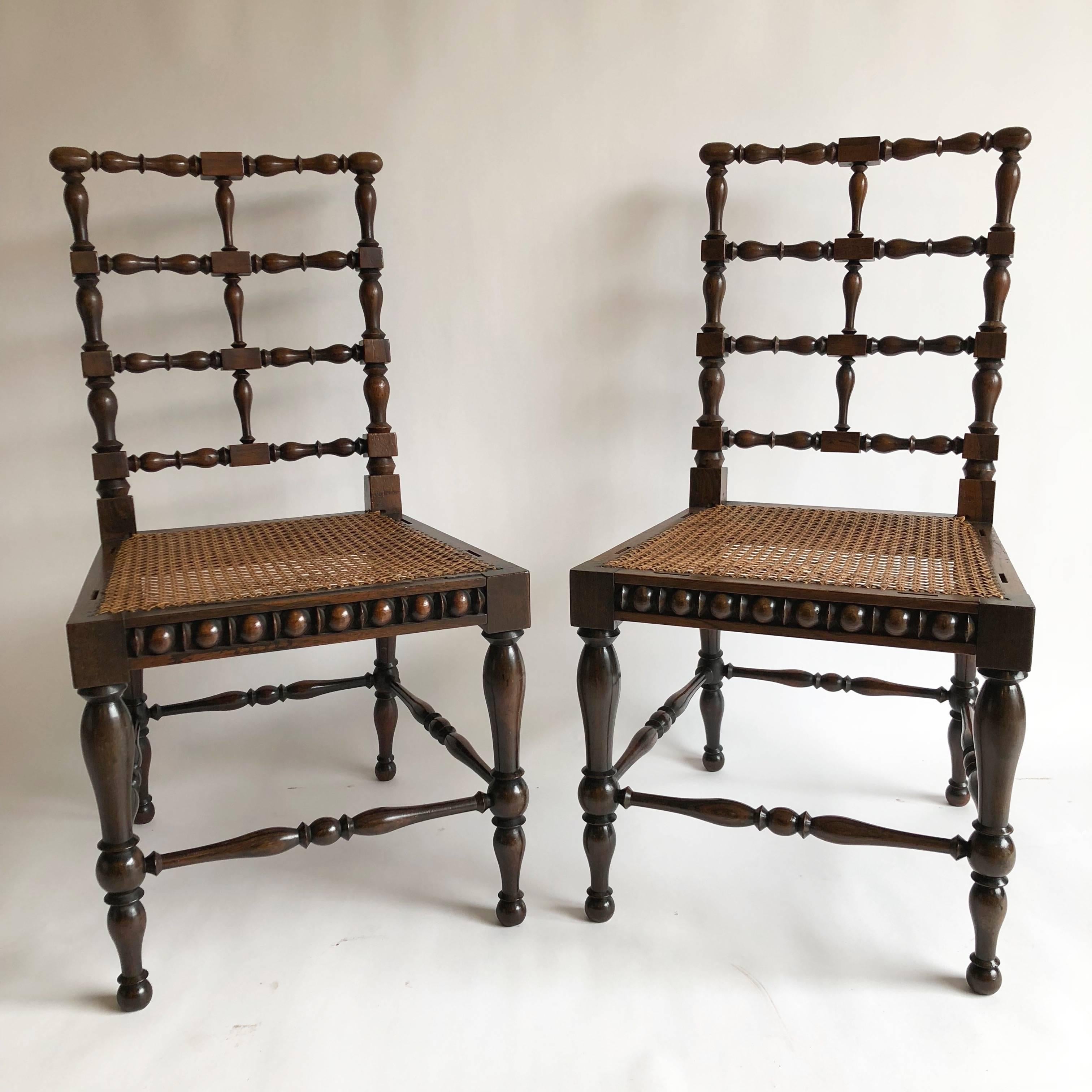 Pair of Late 19th Century Austrian Rosewood Spindle Chairs with Cane Seats 4