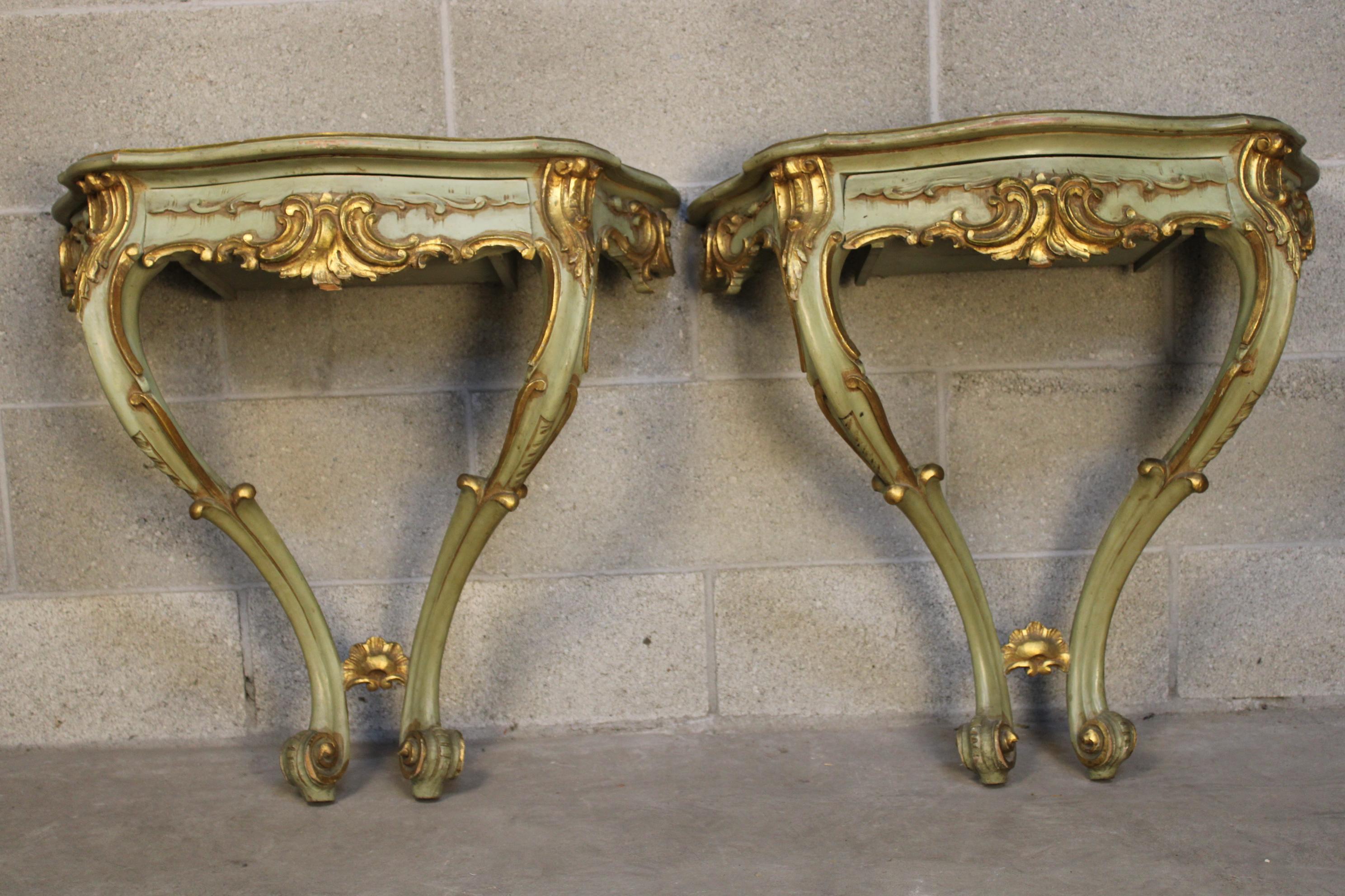Pair of Venetian Gilded Console Tables circa 1870 Italy 5