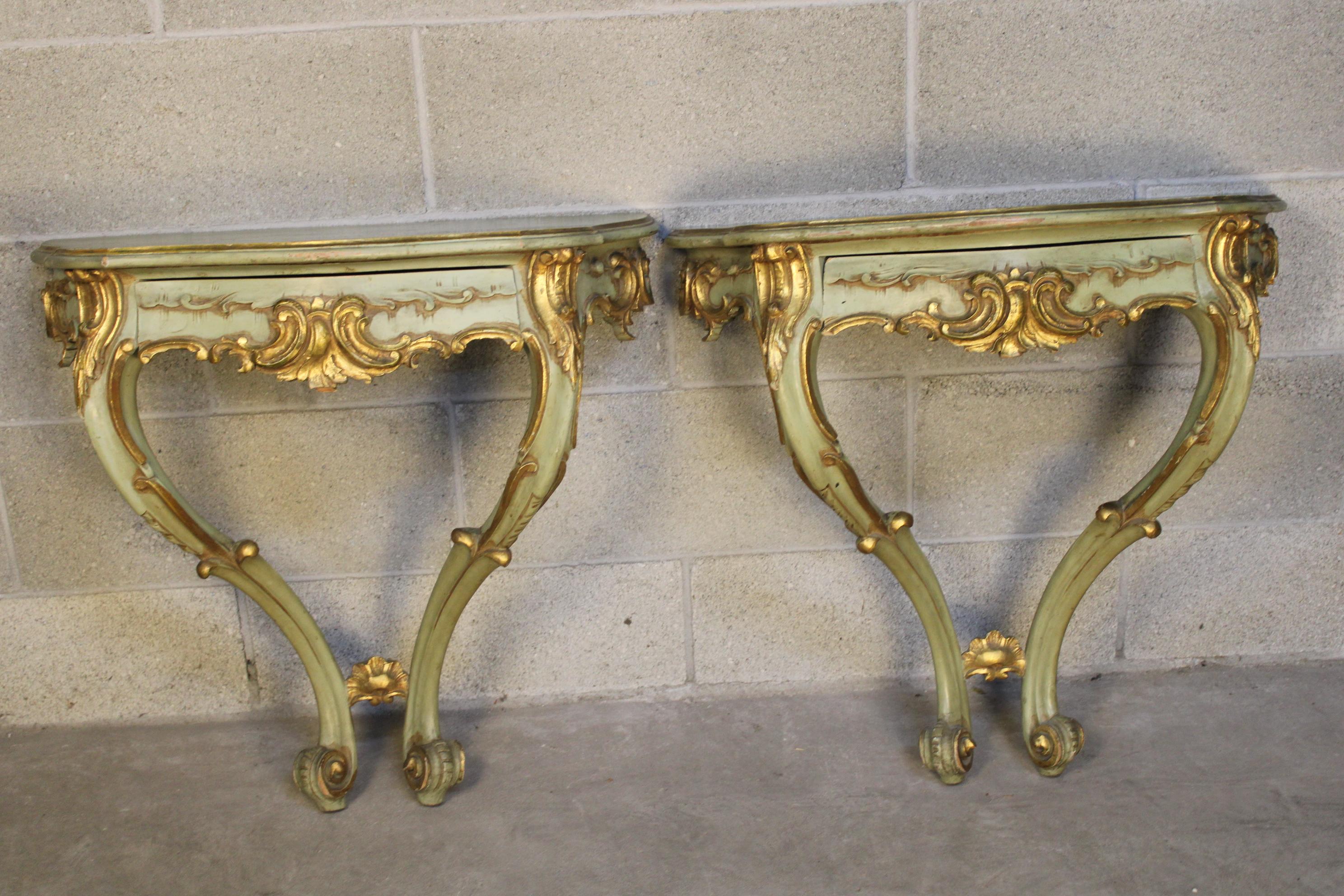 Pair of Venetian Gilded Console Tables circa 1870 Italy 6