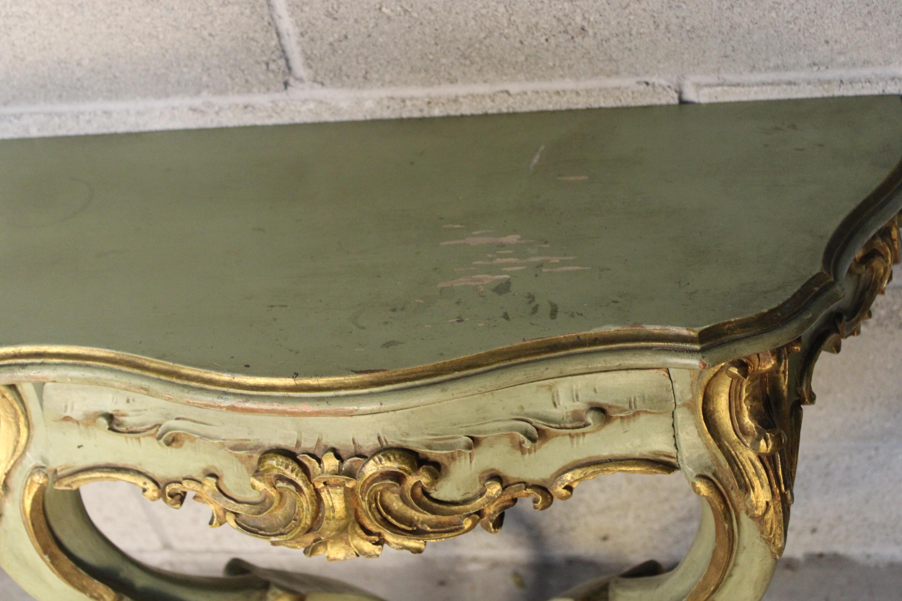 Hand-Carved Pair of Venetian Gilded Console Tables circa 1870 Italy