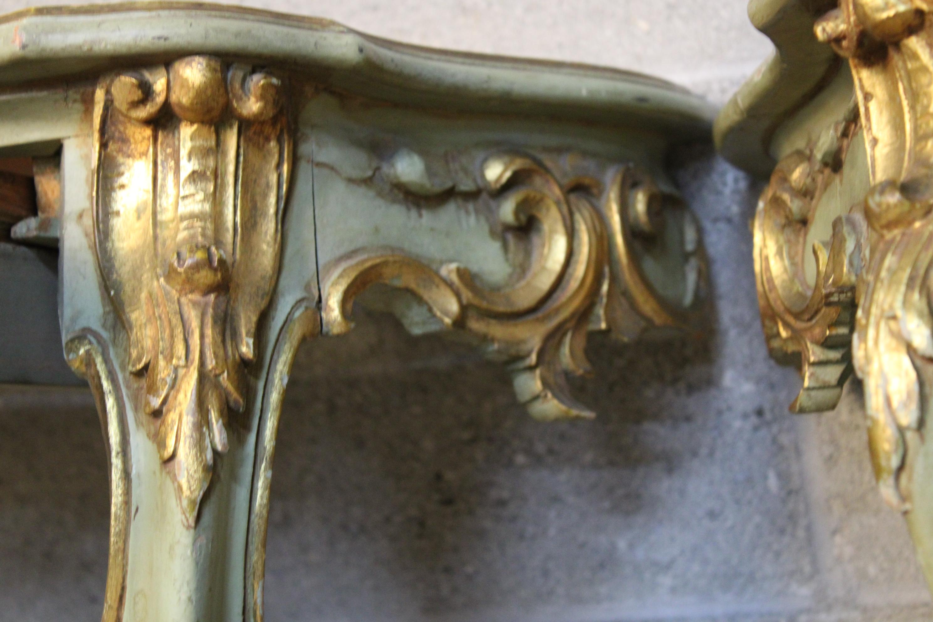 Giltwood Pair of Venetian Gilded Console Tables circa 1870 Italy