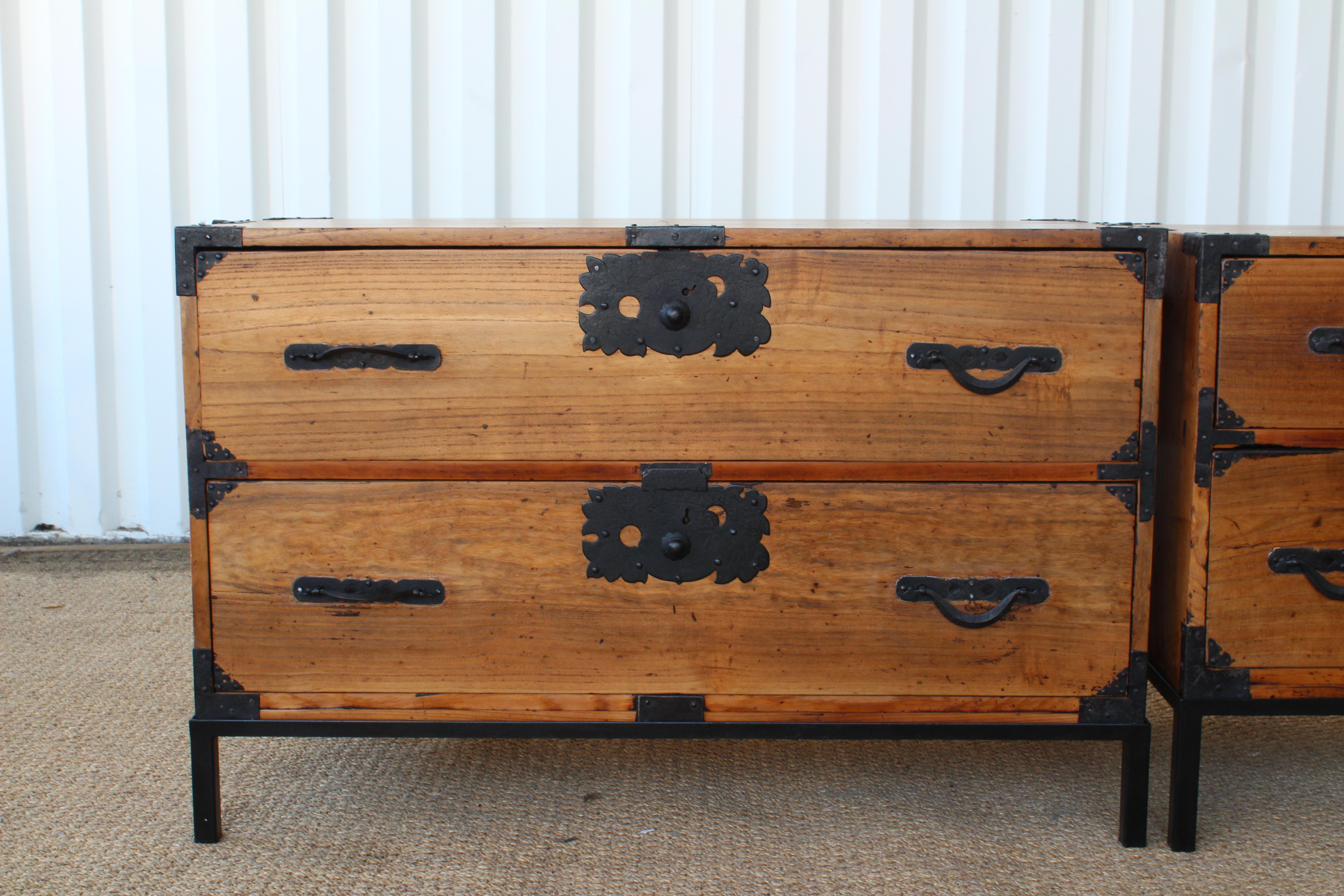 Iron Pair of Late 19th Century Japanese Tansu Chests