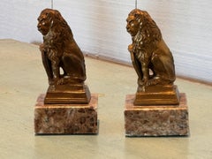 Pair of Late 19th Century Lions on Marble Bases