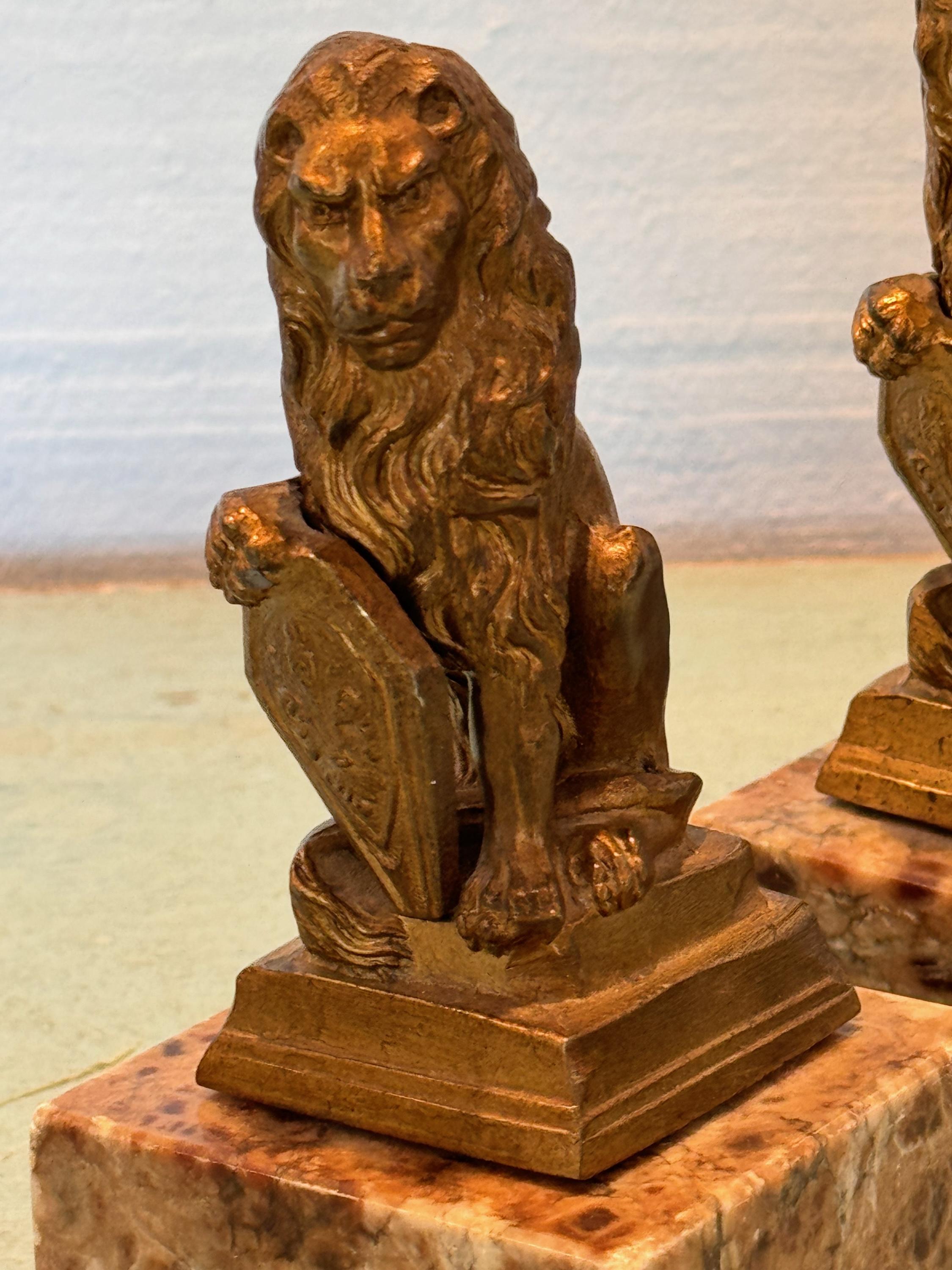 Pair of Late 19th Century Lions on Marble Bases For Sale 1