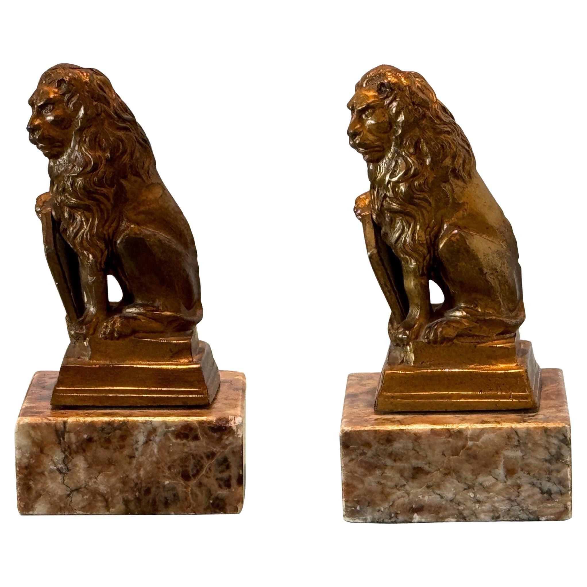 Pair of Late 19th Century Lions on Marble Bases For Sale