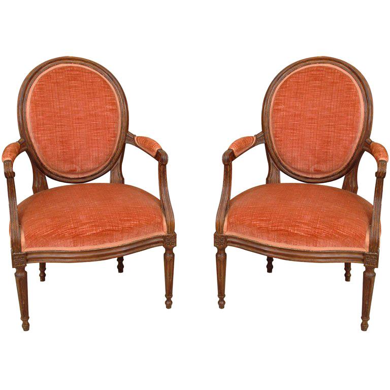 Pair of Late 19th Century Louis XVI Fruitwood Fauteuils