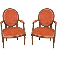 Pair of Late 19th Century Louis XVI Fruitwood Fauteuils