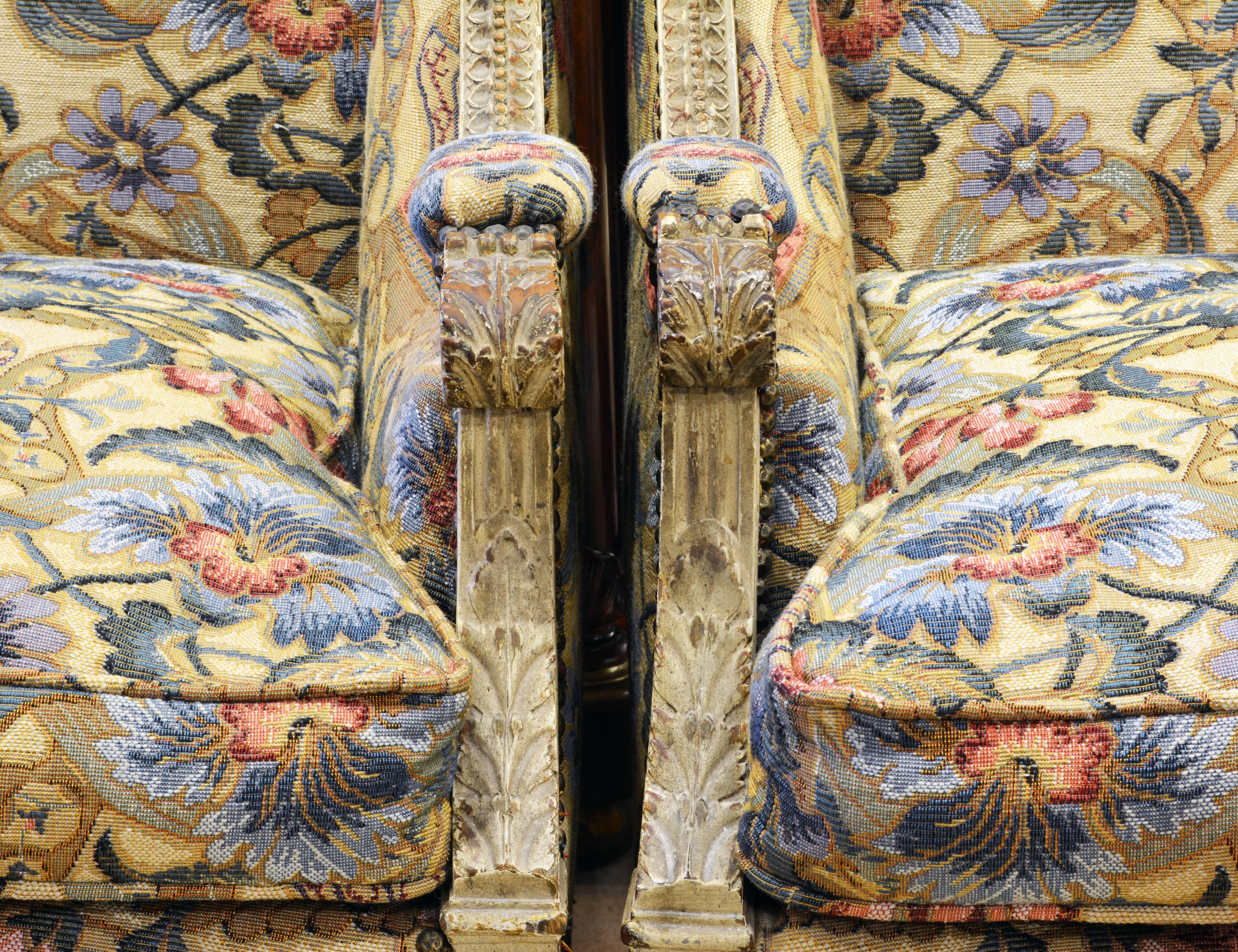 Pair of Late 19th Century, Louis XVI Style Carved Bergeres with Aubusson Cover 2