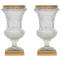 Pair of Late 19th Century Louis XVI Style Crystal and Ormolu-Mounted Vases